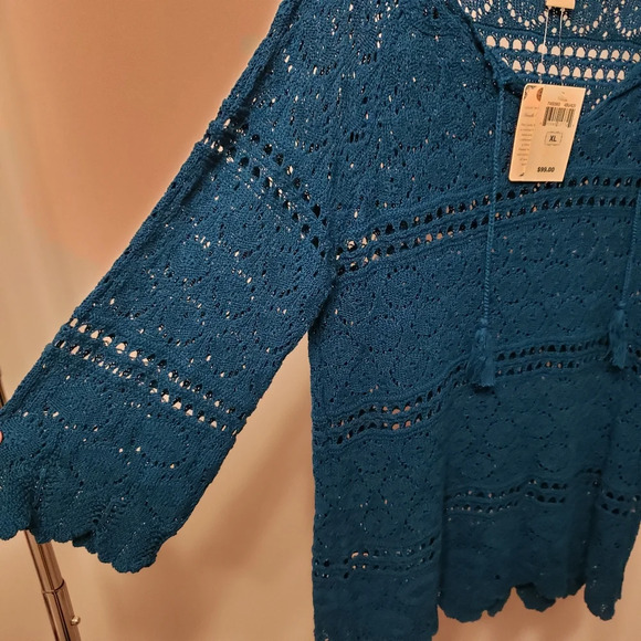 Lucky Brand Teal Blue Crochet Boho Peasant Tunic Top Women XL NWT - Picture 4 of 9